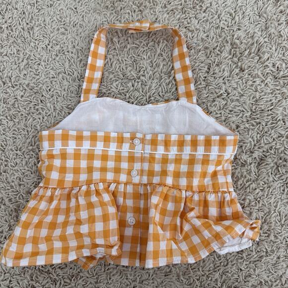 Janie and Jack Girls 5 Apricot Orange Gingham Halter Cropped Top Lined Cotton - Picture 2 of 4